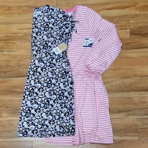 Kids Dresses Size 2XL 20.5 Casual Dresses Set Of 2 Blue Floral & Pink Stripe NEW